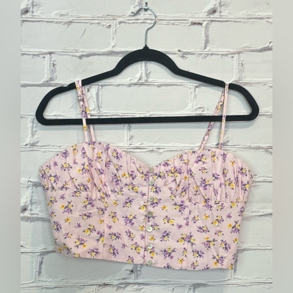 Zara Tops - ZARA Pink Floral Linen Blend Crop Top-NWT-Size Large